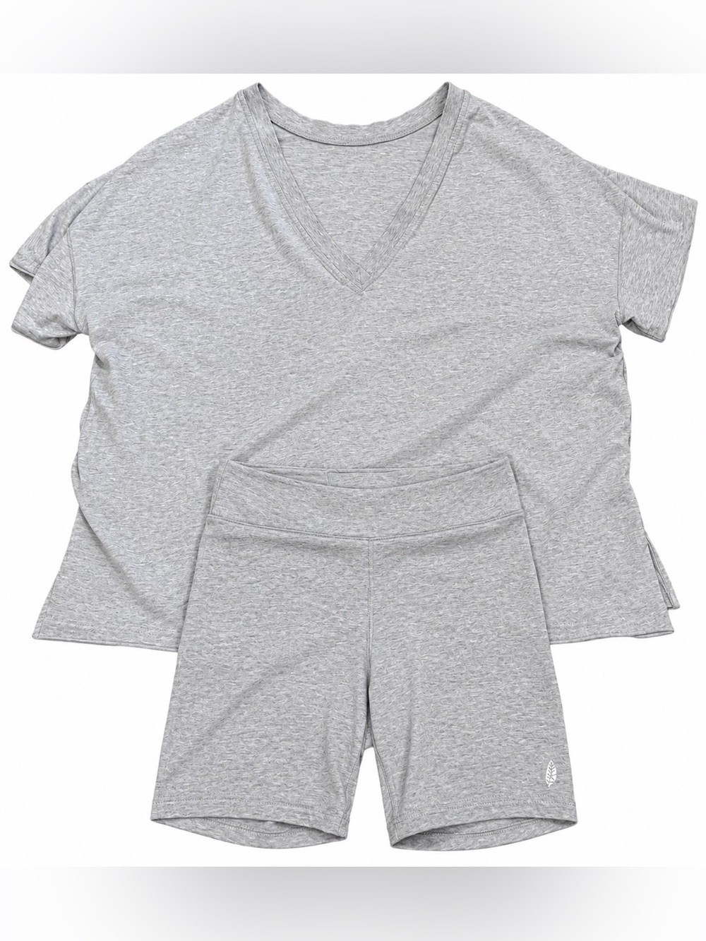 FP Movement by Free People Heather Gray V-Neck Top & Athletic Bike Shorts Set